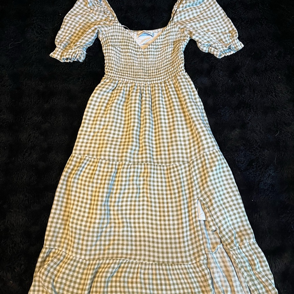 Abercrombie & Fitch Green and White Gingham Maxi Dress